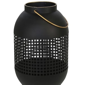 Aram Cage Perforated Hurricane Candle Lantern - Black