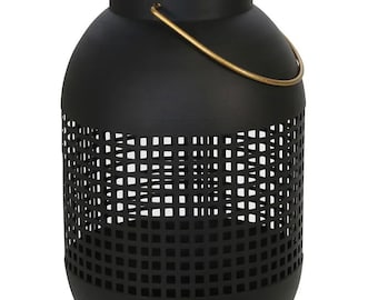Aram Cage Perforated Hurricane Candle Lantern - Black