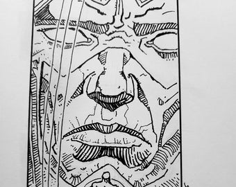 Moebius recreation of Silver Surfer and Galactus, original art, pen and ink, comic art