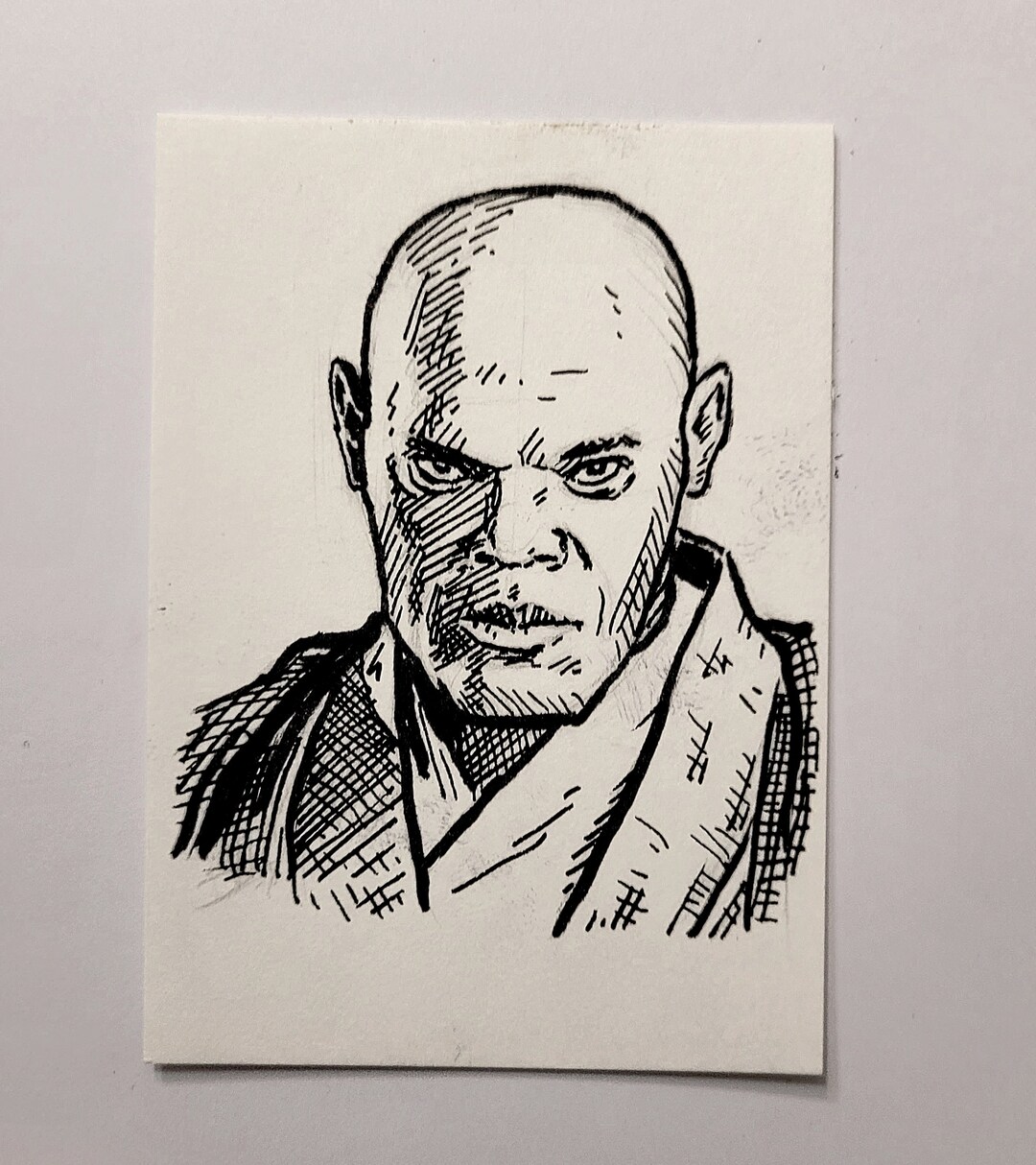 Star Wars Mace Windu Sketch Card, Original Art, Pen and Ink, Samuel L