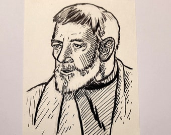 Star Wars Obi-Wan Kenobi Skizzenkarte, Originalkunst, Feder und Tinte, Alec Guinness