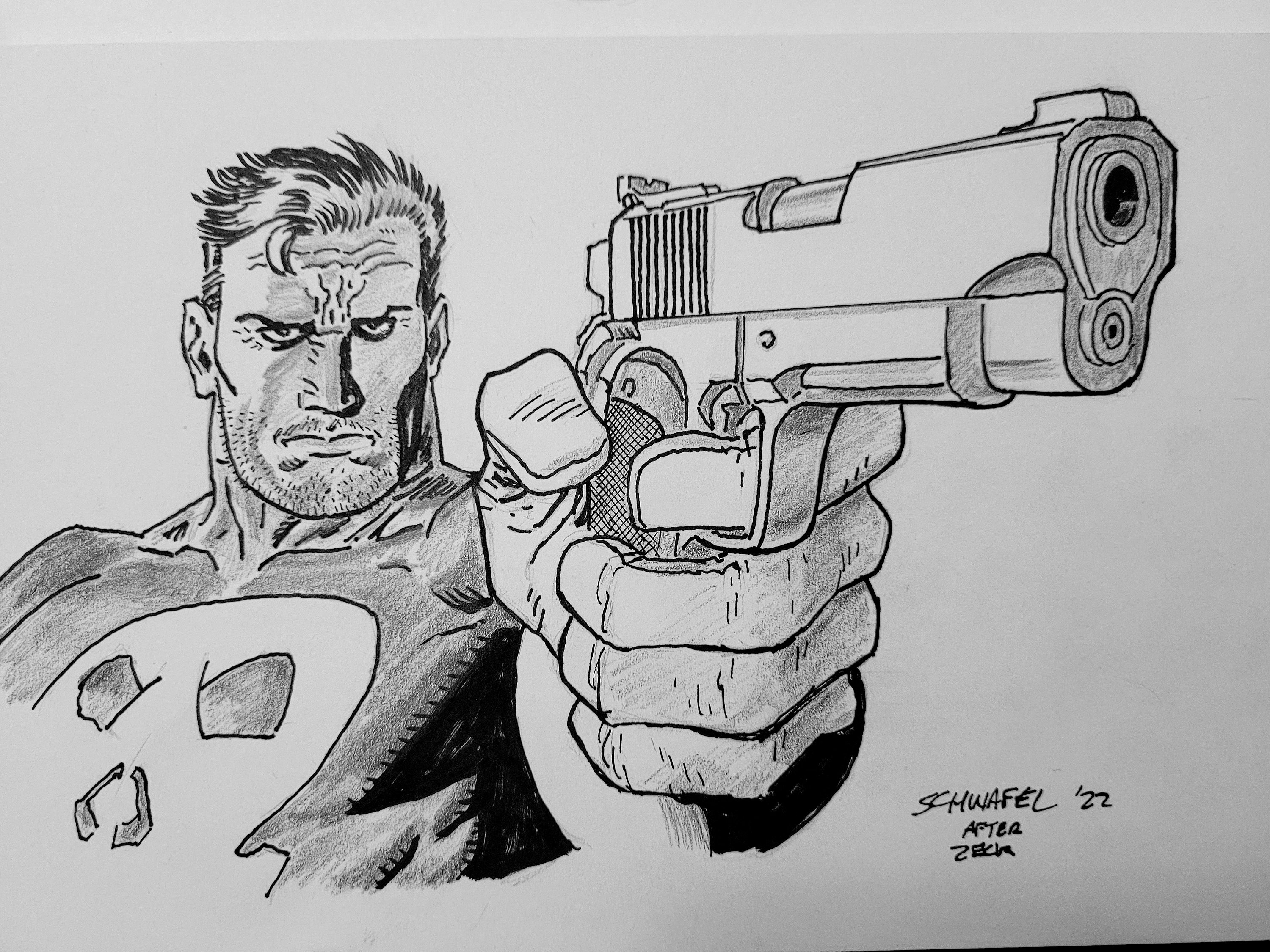 Mike Zeck Punisher Recreation, Pen and Ink, Comic Art