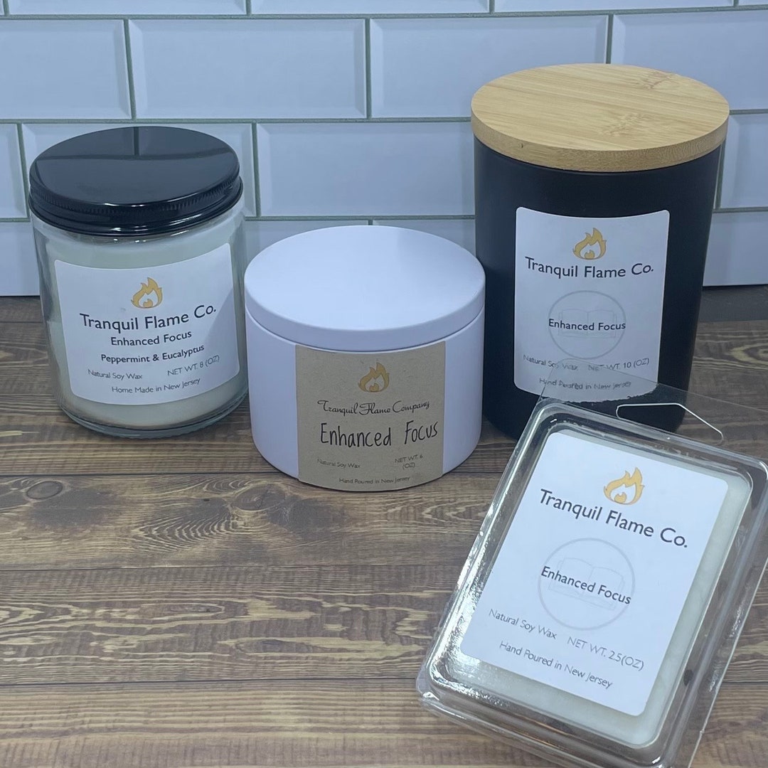 6 Oz Enhanced Focus Candle, Peppermint and Eucalyptus Candle, Soy Wax