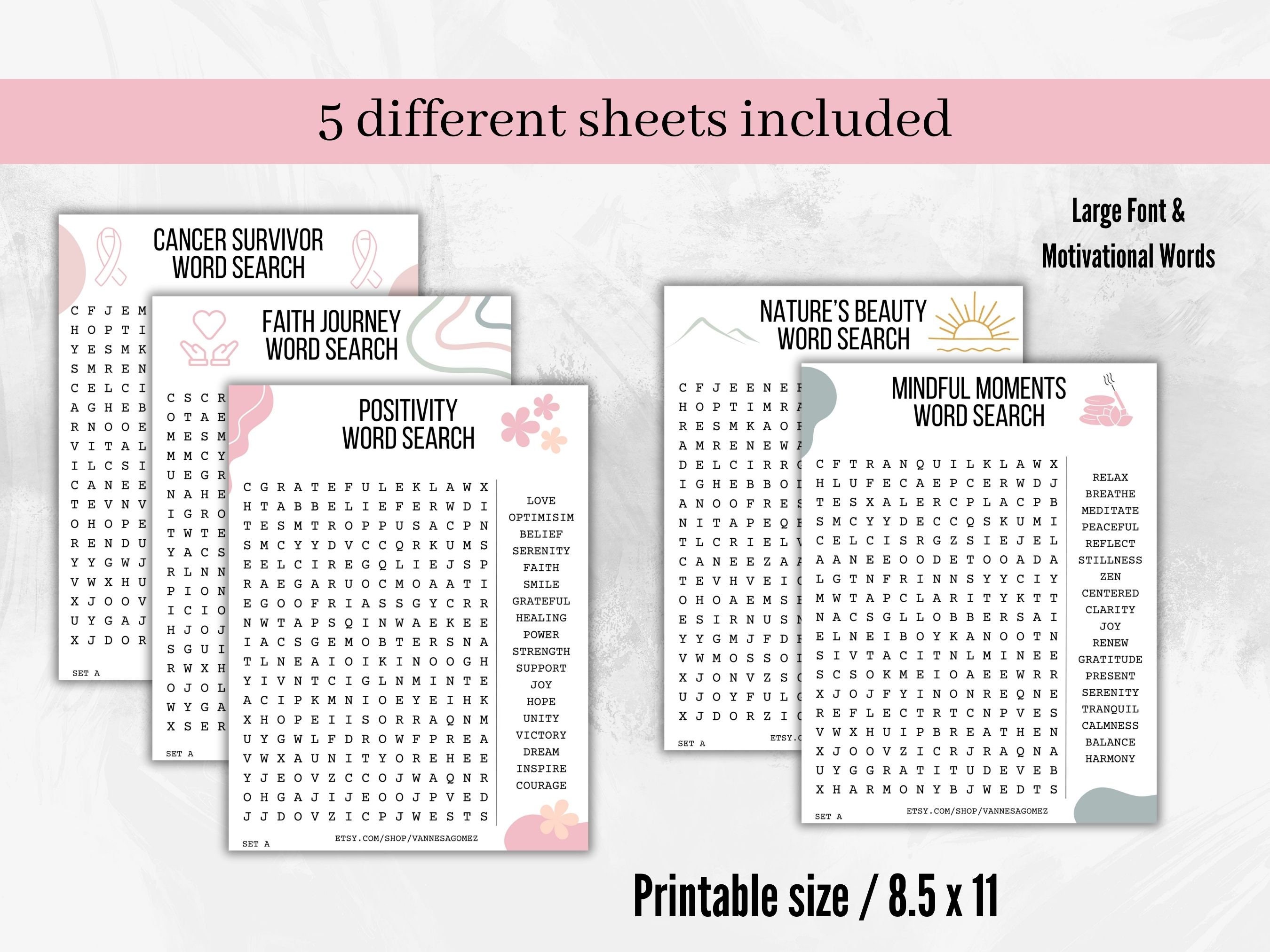 Word Search Printable Puzzle Instant Download, 5-page Printable Puzzle ...