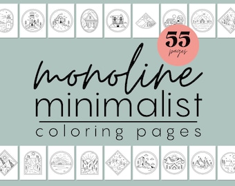 Monoline Minimalist Coloring Pages, Gift for Adults and Kids, Boho Coloring Book, Minimalist Template, Black and White Coloring Book