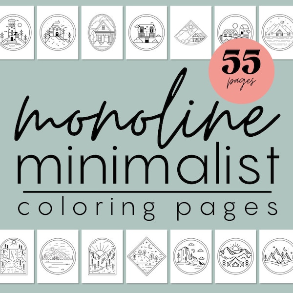 Monoline Minimalist Coloring Pages, Gift for Adults and Kids, Boho Coloring Book, Minimalist Template, Black and White Coloring Book