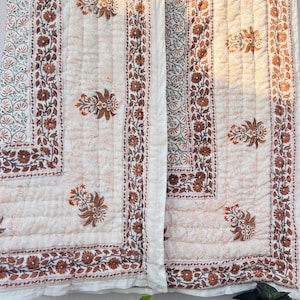 Indian Hand Block Printed Quilt Handmade floral Cotton Quilted Quilt Cotton Blanket Handmade Bedspread,Queen Quilt,100% Cotton Blanket Throw