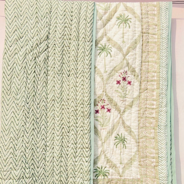 Indian Jaipuri Block Print Quilt Printed Reversible Razai Cotton Handmade Floral Quilt, Jaipuri razai, Bedspread Comforter