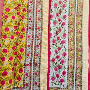 Indian Block Print Quilt, Handmade Soft Cotton Bed Cover, Reversible Floral Bedding Comforter, Jaipuri Razai Bedspread Blanket, Boho Decor