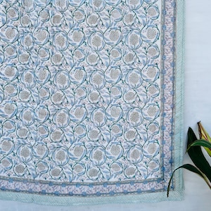 Hand Block Print Cotton Quilt,Reversible Floral Blanket,Soft Summer Quilt,Boho Bedding Queen Size Quilt,Handmade Floral Quilt,Indian Quilts