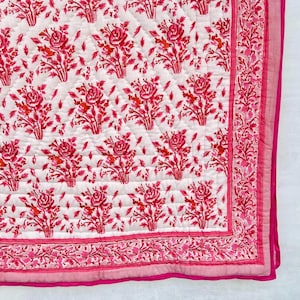 Block Printed Organic Cotton Quilt, Handmade Reversible Bedding Blanket, Twin Size Bed Comforter, Bohemian Throw Bedspread, Floral Bed Cover
