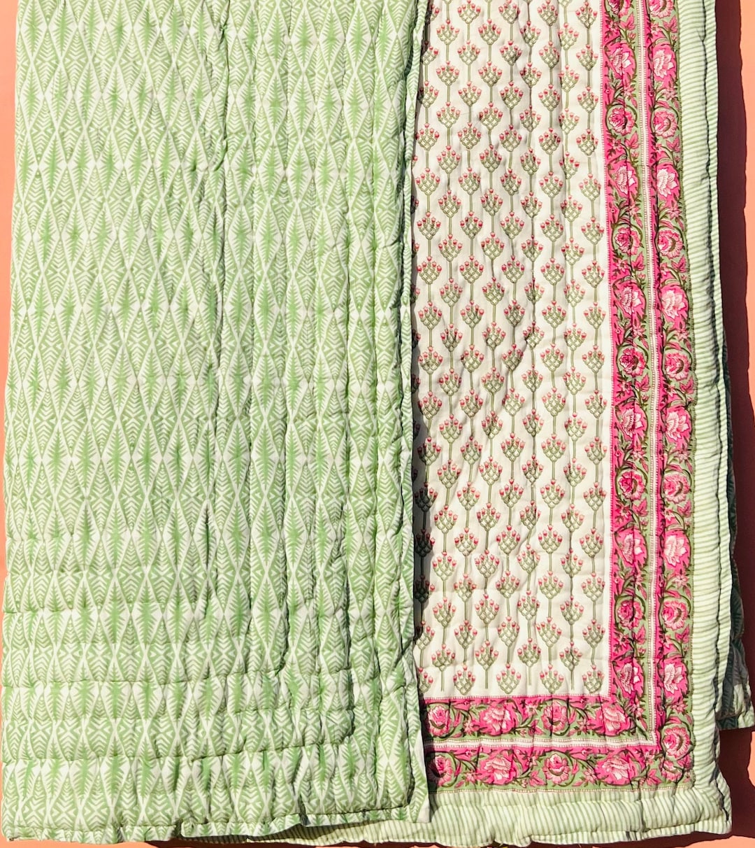 Indian Jaipuri Block Print Quilt Printed Reversible Razai Cotton