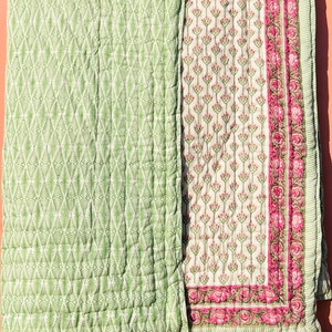 Indian Jaipuri Block Print Quilt Printed Reversible Razai Cotton Handmade Floral Quilt, Jaipuri razai, Anokhi Bedspread Comforter Boho Quilt