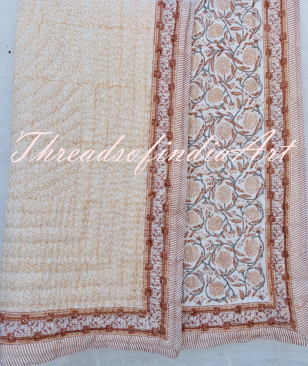 Winter Warm Razai Quilt, Bedspread Quilt Ethnic Hand Block Print Coverlet Quilt Blanket100