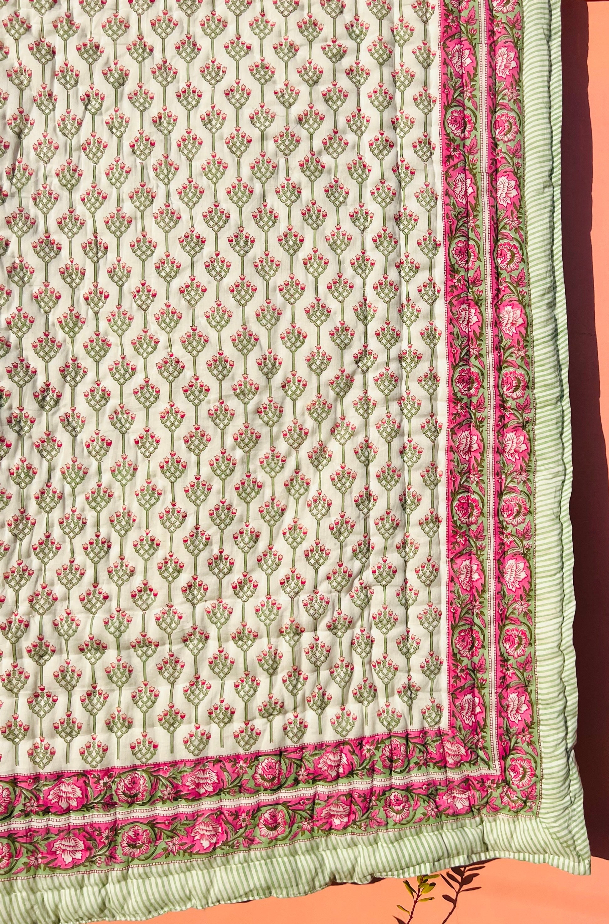 Indian Jaipuri Block Print Quilt Printed Reversible Razai Cotton