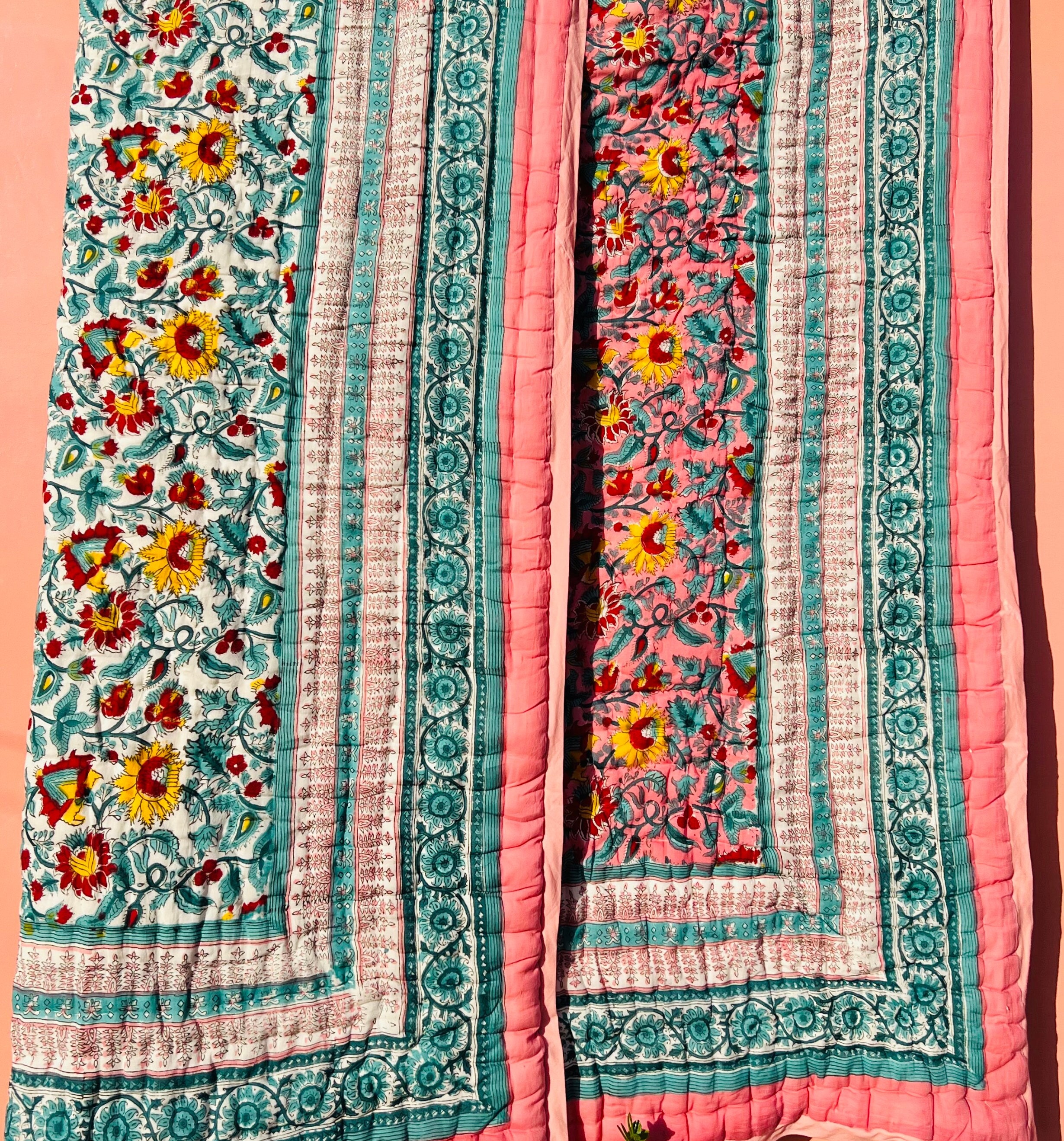 Reversible Quilt Soft Cotton Quilt Hand Block Print Quilt Floral Print