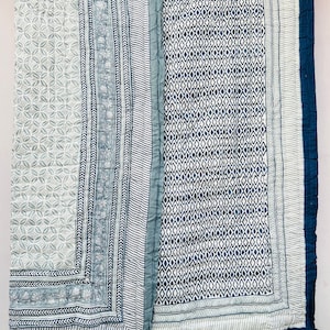 Indian Hand Block Quilt Reversible Cotton Quilt Handmade Floral Quilt Throw Blanket Bedding Coverlet  Bedspread Comforter Kantha Quilt
