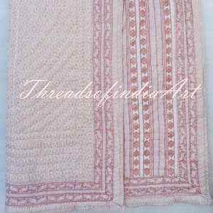 Traditional Jaipuri Razai,Hand Block Printed Kantha Quilt,Lightweight Soft Quilt, 100% Cotton Comforter, Throw Blanket Bedding Coverlet