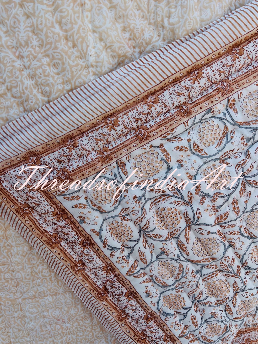 Winter Warm Razai Quilt, Bedspread Quilt Ethnic Hand Block Print Coverlet Quilt Blanket100