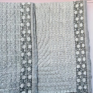 Hand Block Printed Cotton Quilt: Reversible Floral King Bedspread Jaipuri Quilting