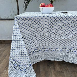 Indian Hand Block Printed tablecloth,Floral Cotton Table Cover,French Tablecloth,Rectangle TableCloth,Farmhouse Decor,Wedding Tablecloth