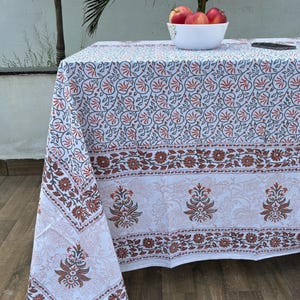Block Printed Tablecloth,Bohemian Cotton Dining Table Cover,Rectangle Tablecloth Floral Custom Tablecloth,Rustic Wedding & Party Decor,Gifts