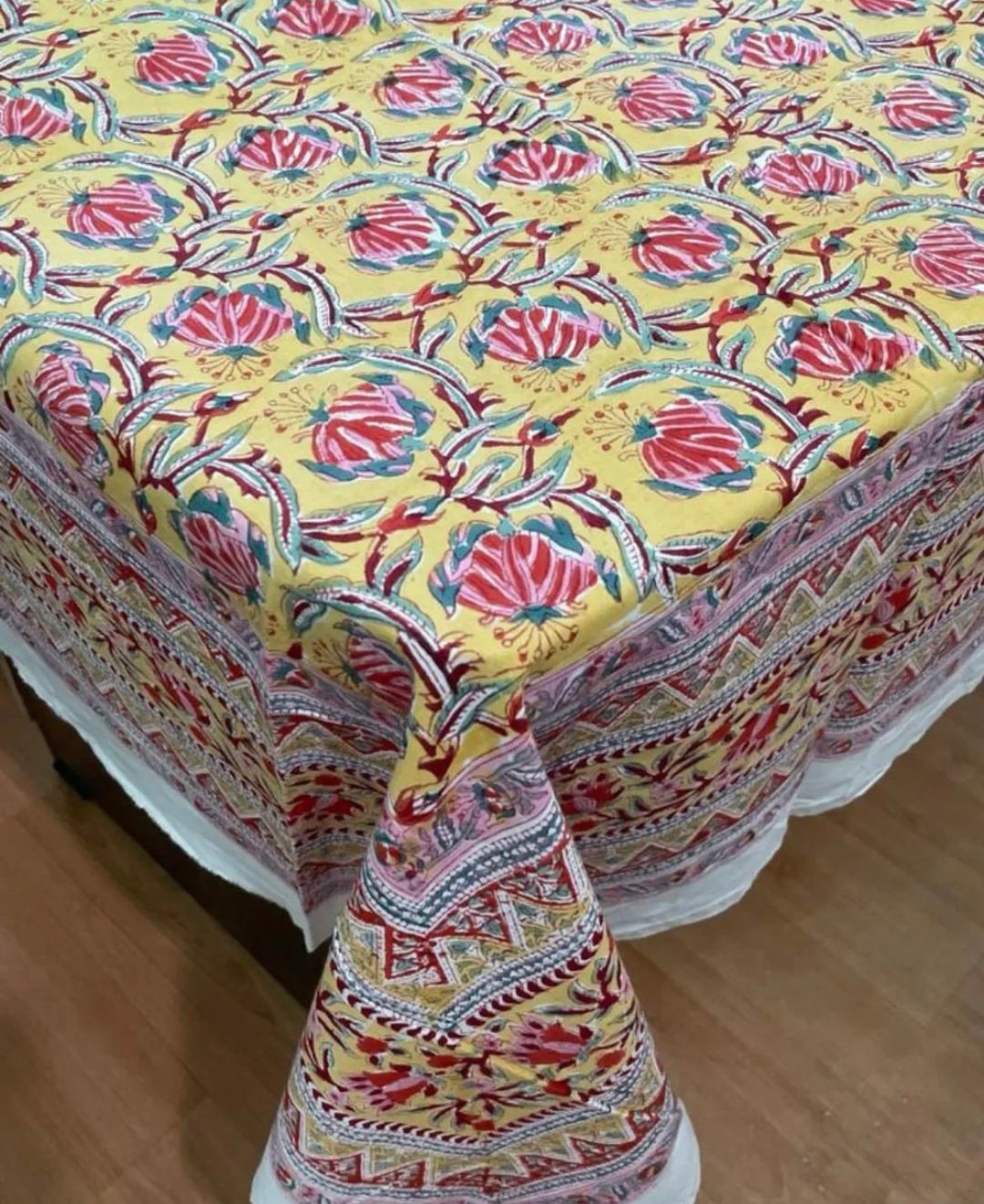 Indian Tablecloth Coverbeige Block Printed Tablecloth Boho Etsy