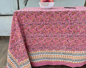 Indische handgemachte Tischdecke Floral Block Print Baumwolle Tischdecke Boho Esszimmer Dekor, Geschenk für Zuhause
