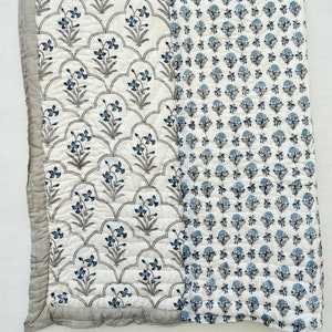 Indian Hand Block Print Quilt Handmade Queen Floral Cotton Quilt Kantha Quilt Soft Quilt Bedspread Handcraft Print Pure Cotton Blanket Throw