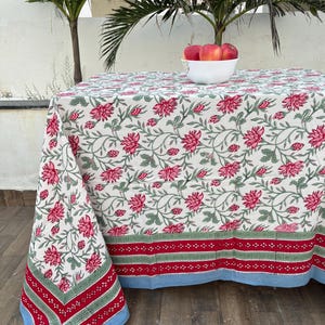 Indian Block Printed Tablecloth, Handmade Floral Cotton Table Cover, Boho Rectangle Kitchen Tablecloth, Perfect Gift For Dining Table Decor