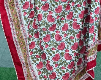 Reversible Cotton Dohar Hand Block Print Quilt Blanket, Indian Handmade Blanket Throw, AC Blanket,Kantha Throw, Ac Comforter