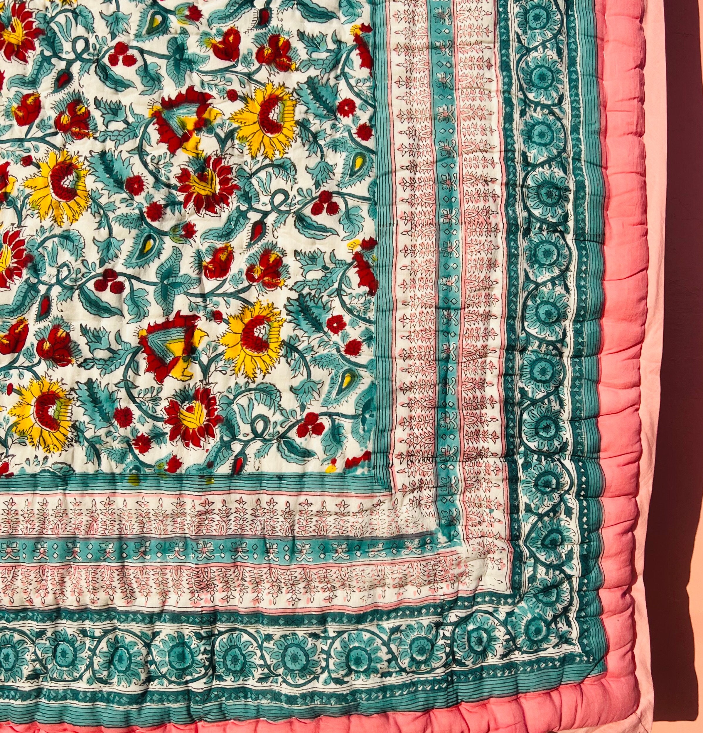 Reversible Quilt Soft Cotton Quilt Hand Block Print Quilt Floral Print