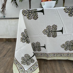 Indian Block Printed Tablecloth  Rectangle Table Cover Table linen, Cotton Floral Tablecloth,Dining Table Decor, Custom Tablecloth
