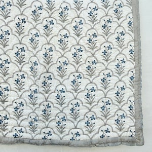 Indian Block Printed Quilt, Reversible Floral Cotton Blanket, Handmade Quilted Bedding Bedspread, Boho King Size Coverlet, Jaipuri Comforter