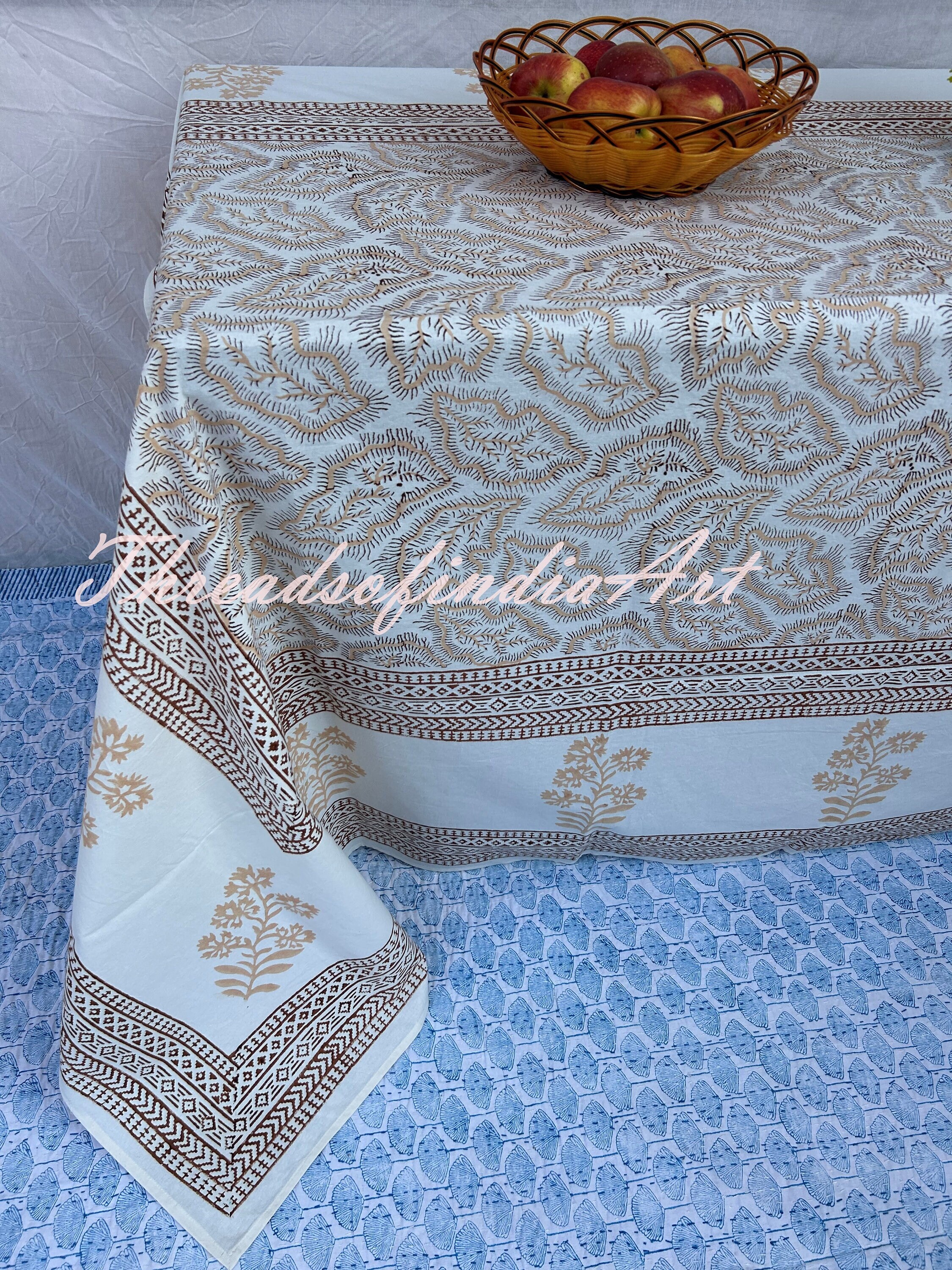 Indian Hand Block Print Tablecloth RectangleSquareRound Custom Table Cloths Boho Party Table CoverHousewarming GiftsFrench