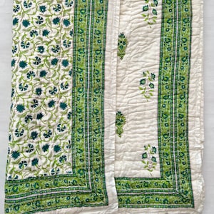 Indian Hand Block Print Quilt, Reversible Cotton Quilt,Handmade Floral Quilt Jaipuri Quilt Comforter Kantha Quilt Blanket Quilted bedspread
