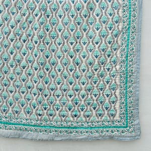 Indian Cotton Handmade Quilted Razai, Floral Hand Block Print Winter Warm Razai Quilt Throw Bedspread Queen Size Blanket Doctor Cotton Quilt