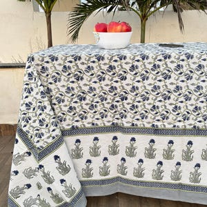 Indian Block Printed Tablecloth, Handmade Cotton Throw Tablecloth, Rectangle Floral Table Cover, Bohemian Kitchen Dining Table Cover, Gift