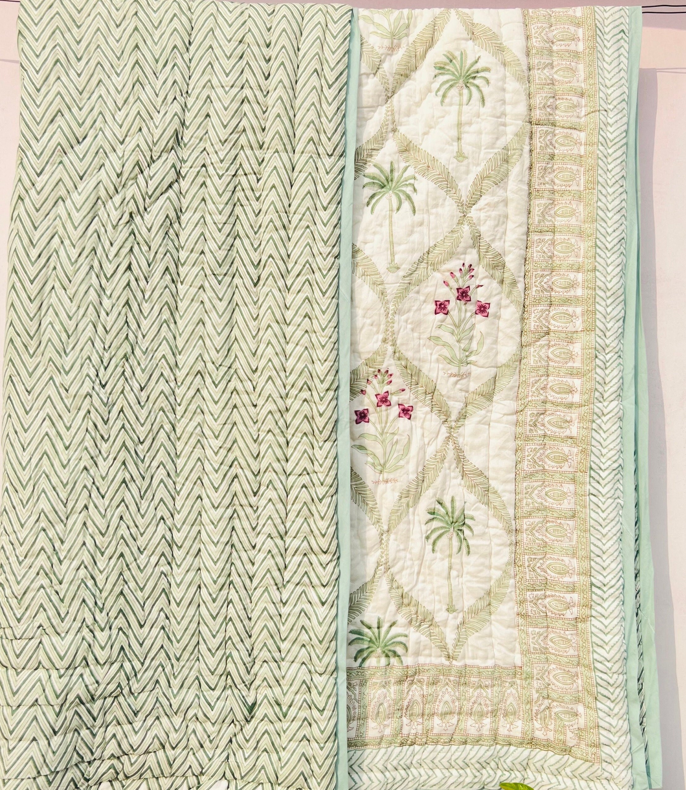 Indian Jaipuri Block Print Quilt Printed Reversible Razai Cotton