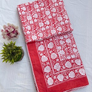 Couette imprimée bloc main, couverture florale réversible, couvre-lit en coton, literie matelassée, couette douce d'été, édredons indiens confortables