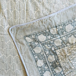 Hand Block Print Cotton Quilt Ac Dohar Handmade Cotton Blanket Reversible Quilt Comforter Indian Quilt Blue Floral Printed Blanket Throw
