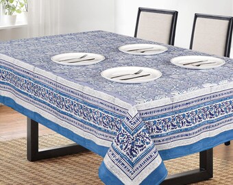 Anokhi Table Cover 6 Seater Indian Block Print Floral Cotton Table Cover & Mats