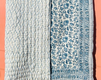 Hand Block Print Quilt Reversible Cotton Quilt Indian Floral Blanket Throw Bedding