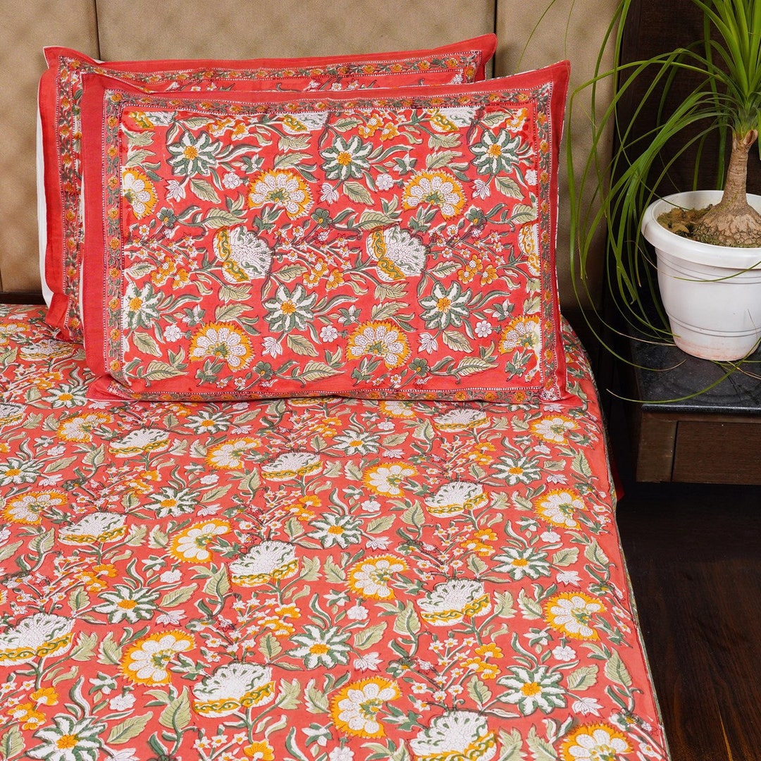 New Hand Block Print Cotton Flat Sheet Handmade Bed Sheet Hand Etsy