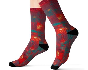 Green and Red Abstract Print Socks, Colorful socks, bright sock