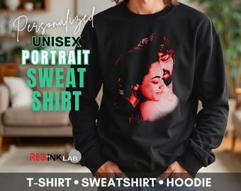 Sudadera con foto de pareja personalizada Retrato en la oscuridad, camiseta de algodón unisex personalizada, camiseta extragrande personalizada, sudadera con foto personalizada