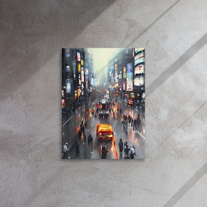 Rain On Shibuya, Digital Painting Art Thin Canvas