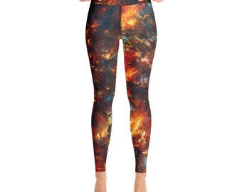 Fractal Fire and Smoke Yoga Leggings, Super Soft Pilates Pants