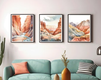 3 Utah in Watercolor Prints, DIGITAL Prints, Landscape Prints, Utah Wall Art, Beautiful Mountain Landscape Prints