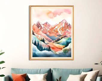 Colorado Mountains in Watercolor, DIGITAL Print! Instant Download, Landscape, High Quality